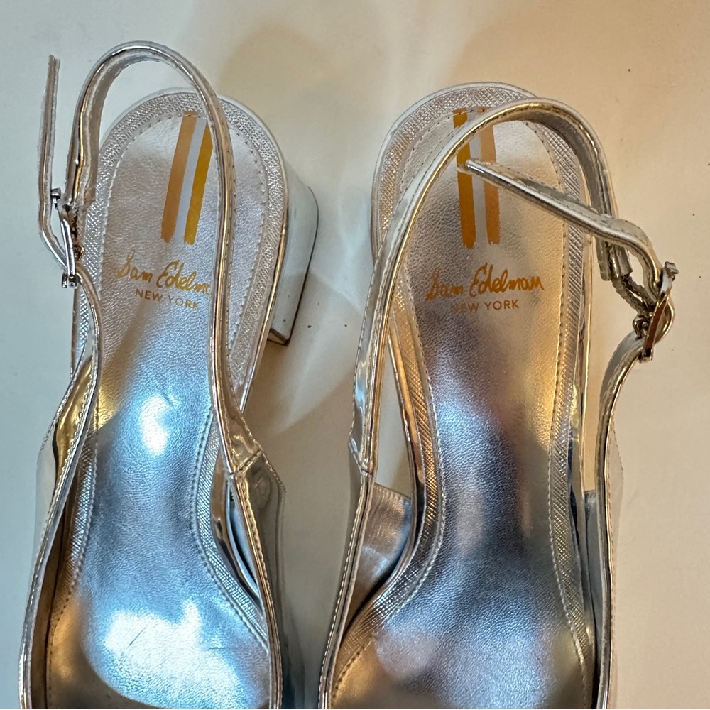 Sam Edelman Terra Silver Block Heel Womens Slingbacks, Sz 9 Great condition - Picture 5 of 15